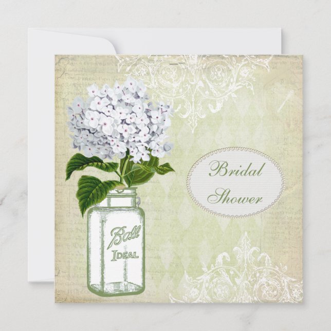Shabby Chic Mason Jar & Hydrangea Bridal Shower Invitation (Front)