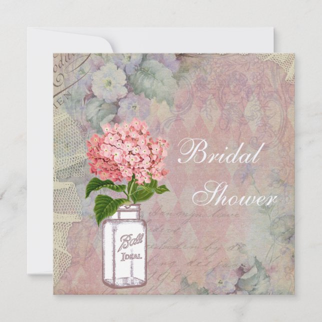 Shabby Chic Mason Jar & Hydrangea Bridal Shower Invitation (Front)