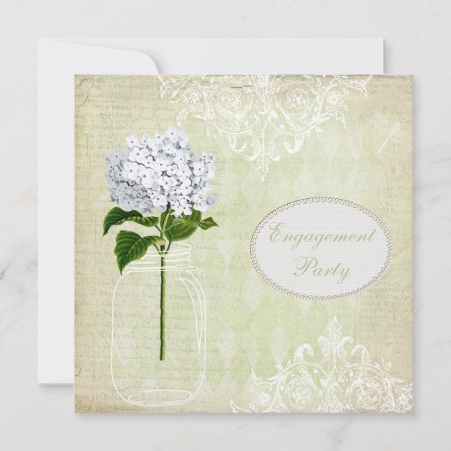 Shabby Chic Mason Jar & Hydrangea Engagement Invitation (Front)