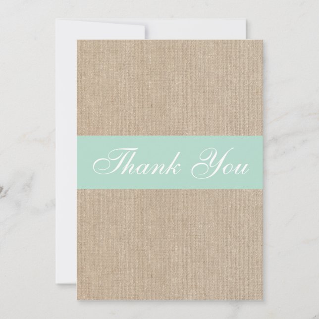 Shabby Chic Mint Burlap Thank You Card (Front)