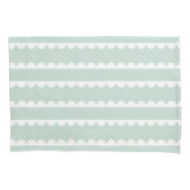 Shabby Chic Mint Green Lace Striped Pattern Pillowcase (Front)