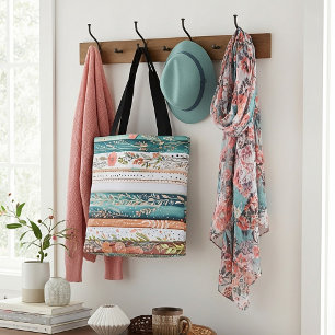 Shabby chic mixed patterns tote bag