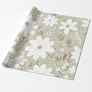 Shabby Chic Natural Stone Retro Daisy Patterned Wrapping Paper