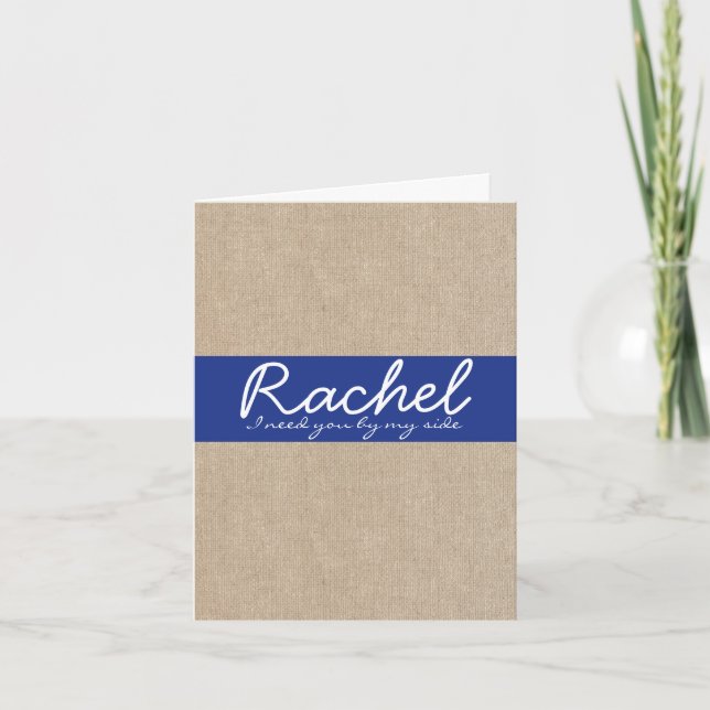 Shabby Chic Navy Blue Burlap Bridesmaid Card (Front)