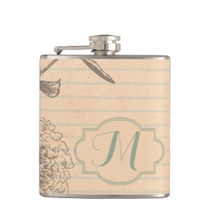 Shabby Chic Old Aged Paper Monogram Whiskey Flask