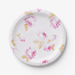 Shabby Chic Pale Pink Rose Paper Plate