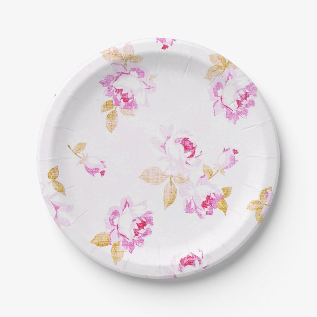 Shabby Chic Pale Pink Rose Paper Plate (Front)
