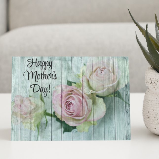 Shabby Chic, Pale Pink Roses Happy Mothers Day Holiday Card (Creator Uploaded)