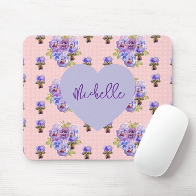 Shabby Chic Pansy Purple floral Mouse Mat Pad (With Mouse)
