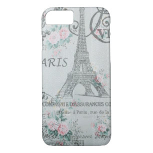shabby chic paris eiffel tower blue floral Case-Mate iPhone case