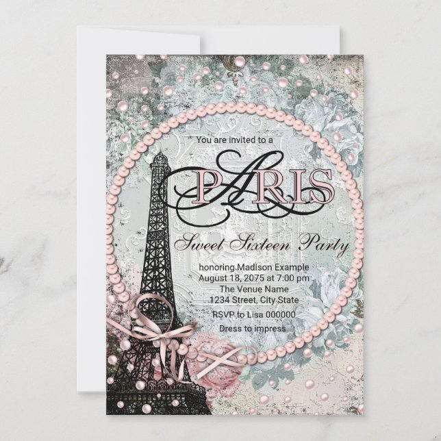 Shabby Chic Paris Sweet 16 Party Invitation (Front)