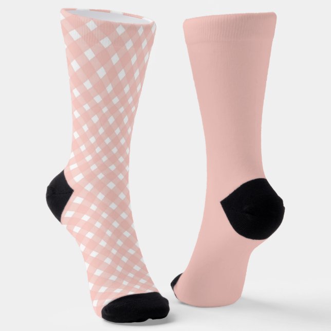 Shabby Chic Pastel Peach Check Odd Mismatch Socks (Angled)