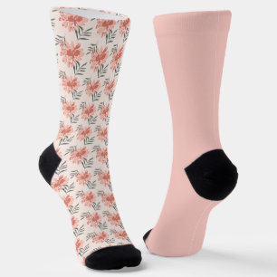 Shabby Chic Pastel Peach Floral Odd Mismatch Socks