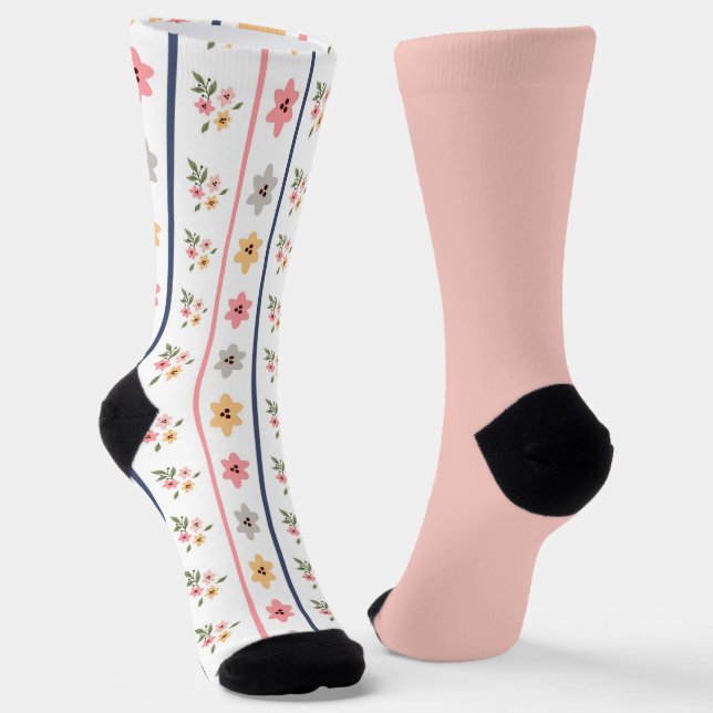 Shabby Chic Pastel Peach Floral Odd Mismatched Socks (Angled)