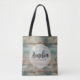 Shabby Chic Pastel Wood Bridesmaid Name Tote Bag