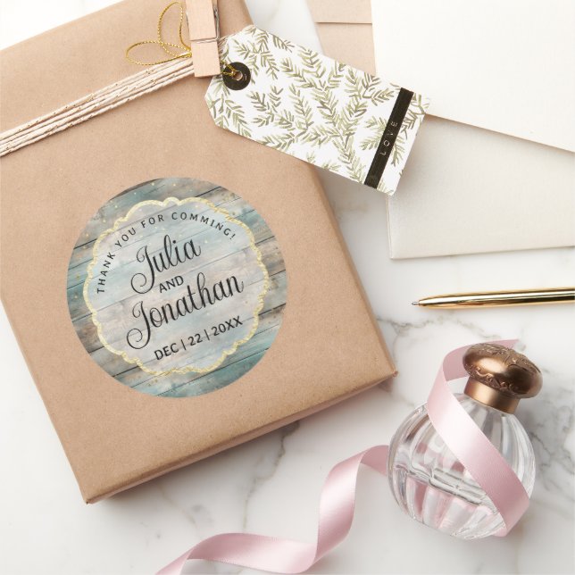 Shabby Chic Pastel Wood Thank You Classic Round Sticker (Gifting)
