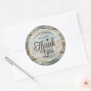 Shabby Chic Pastel Wood Thank You Classic Round Sticker