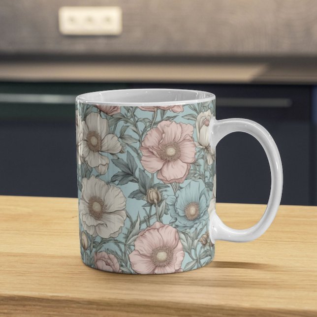Shabby Chic Pastle Pink and Blue Poppy Flowers Coffee Mug (Creator Uploaded)