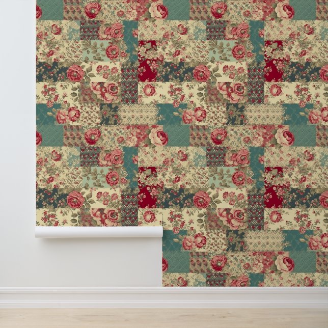 Shabby Chic Patchwork Wallpaper (Application)