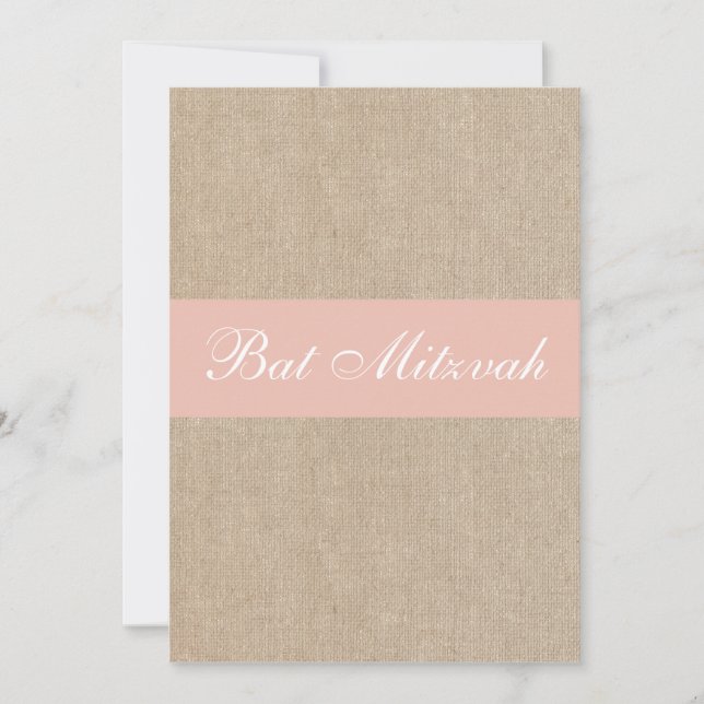 Shabby Chic Peach Burlap Bat Mitzvah Invitation (Front)