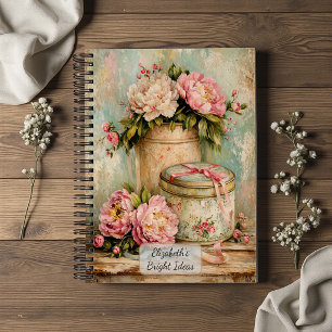 Shabby Chic Peonies and Vintage Tin Notebook
