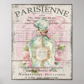Shabby Chic Perfume Bottle French Script Poster