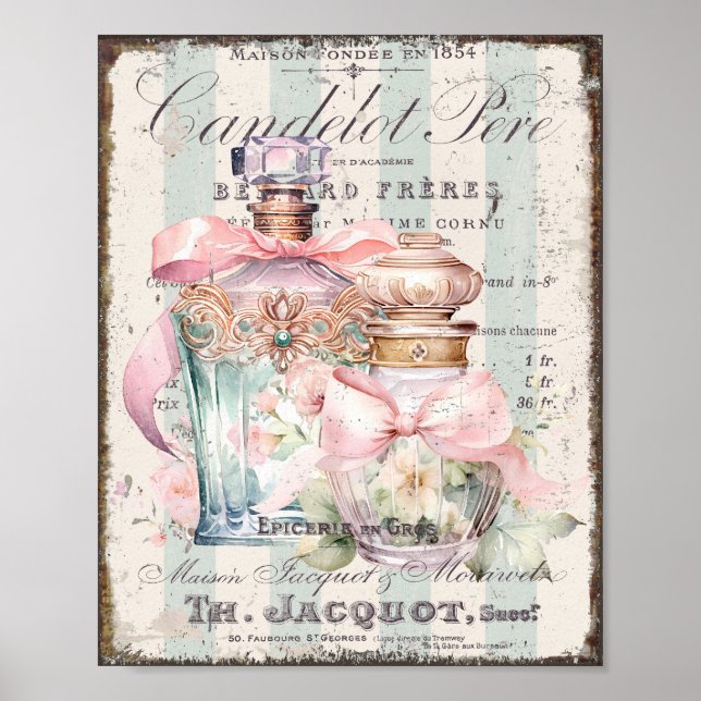 Shabby Chic Perfume Bottles French Script Poster (Front)