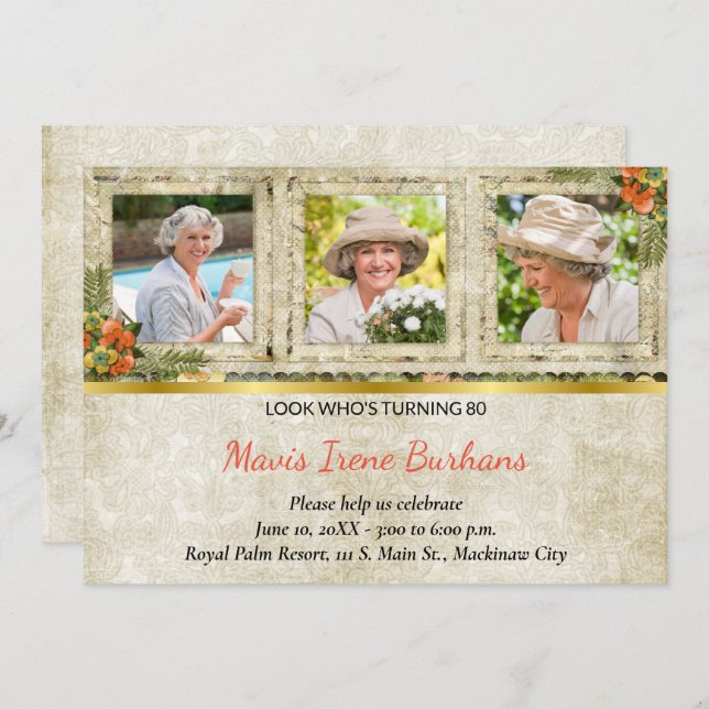 Shabby Chic Photo Birthday Party Invitation (Front/Back)
