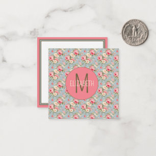 Shabby Chic Pink and Blue Cottage Roses and Flower Card