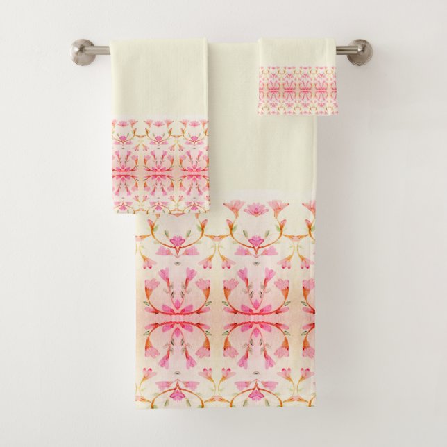 Shabby Chic Pink and Cream Bath Towel Set (Insitu)