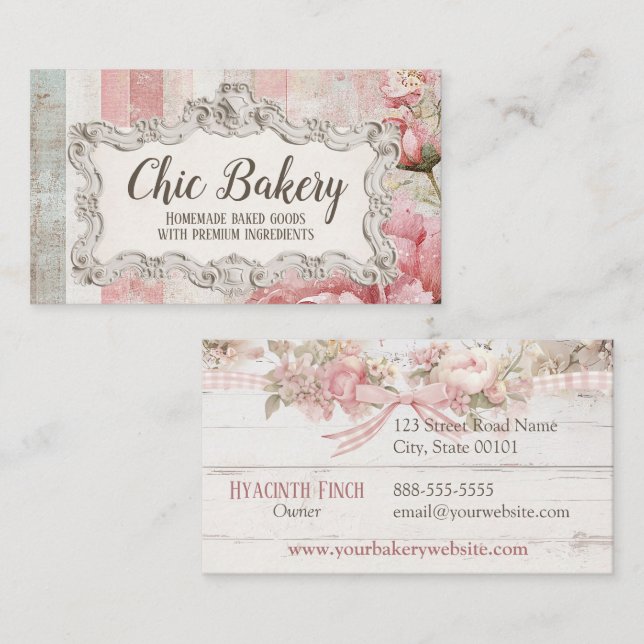 Shabby Chic Pink Bakery Cottage Vintage Business Card (Front/Back)
