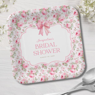 Shabby Chic Pink Bow Bridal Shower Paper Plate