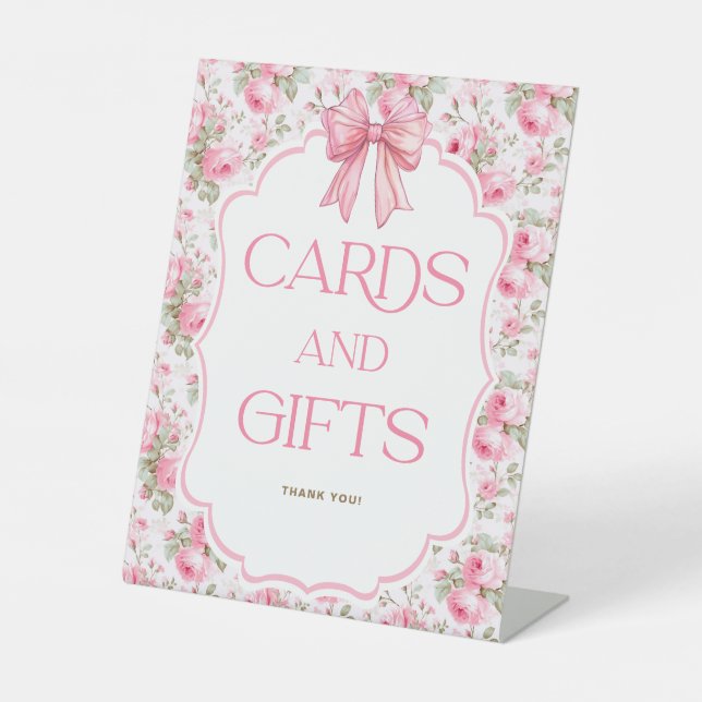 Shabby Chic Pink Bow Cards and Gifts Pedestal Sign (Front)