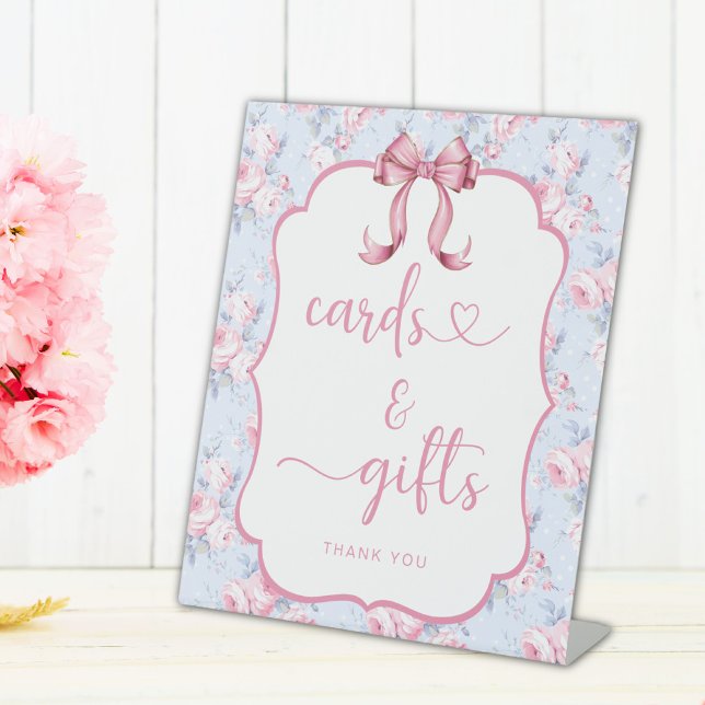 Shabby Chic Pink Bow Cards Gifts Bridal Shower Pedestal Sign (Creator Uploaded)