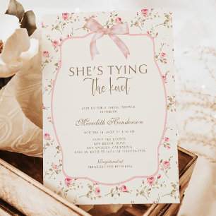 Shabby Chic Pink Bow Tying the Knot Bridal Shower Invitation