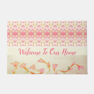 Shabby Chic Pink Floral Accented Designer Doormat