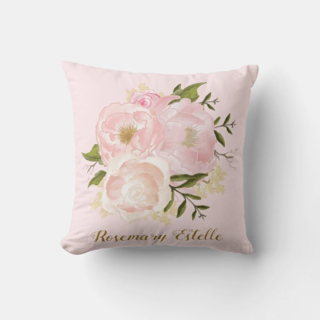 Shabby Chic Pink Floral Baby Girl Nursery Decor Cushion (Front)