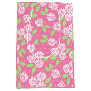 Shabby Chic Pink Floral Bridal Shower Birthday Medium Gift Bag