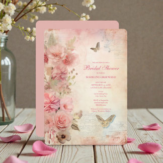 Shabby Chic Pink Floral Bridal Shower Invitation