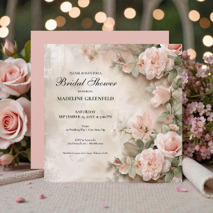 Shabby Chic Pink Floral Bridal Shower Invitation