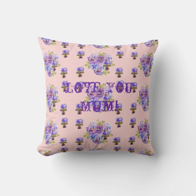 Shabby Chic Pink Floral Love You Mom Cushion (Front)