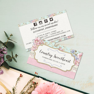 Shabby Chic Pink Floral Vintage Boutique Social Business Card