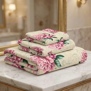 Shabby Chic Pink Gardenias Bath Towel Set