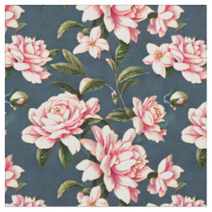 Shabby Chic - Pink Gardenias on a dark background Fabric