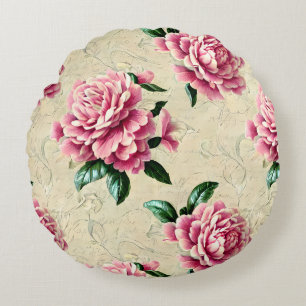 Shabby Chic Pink Gardenias Round Cushion