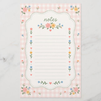 Shabby Chic Pink Gingham Floral Stationery Paper