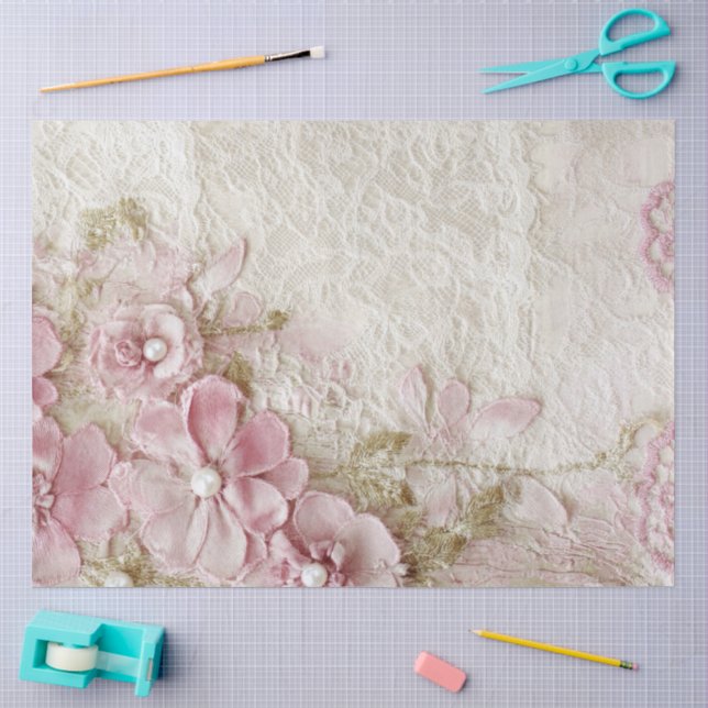 Shabby Chic Pink Lace  Tissue Paper (Craft)
