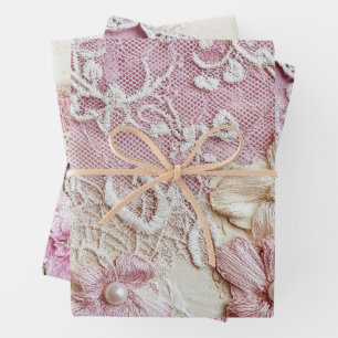 Shabby Chic Pink Lace Wrapping Paper Sheet