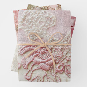 Shabby Chic Pink Lace Wrapping Paper Sheet