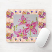 Shabby Chic pink Lily Floral Flowers Gingham Roses